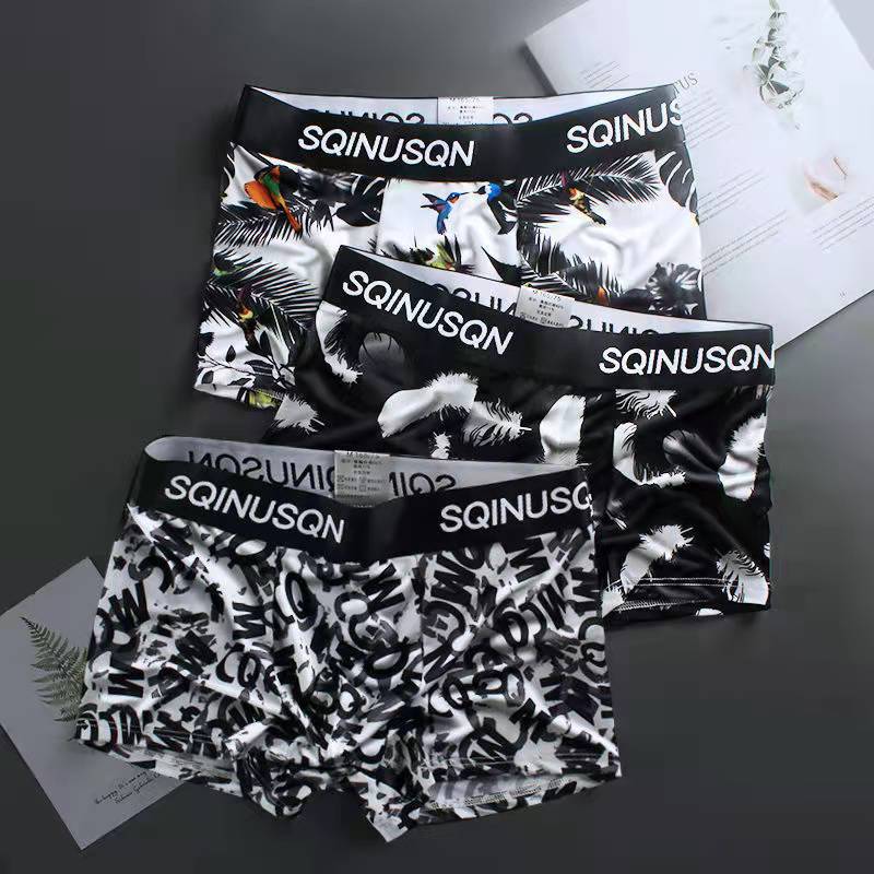 Boxer shorts trendy Ice Silk men's underwear men's boxers personality summer underpants breathable men's underpants
