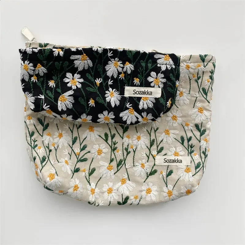 Trousse de toilette en toile imprimée rétro tendance, grande capacité, pour femmes, trousse de voyage pour cosmétiques, sacs de rangement pour maquillage 240815_voghion.com