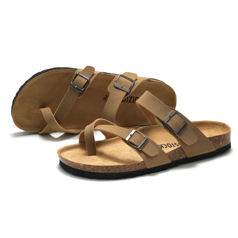 Ruizu 2024 autumn and summer new women's cork slippers trendy men's sandals couple beach shoes cork outdoor wear_voghion.com