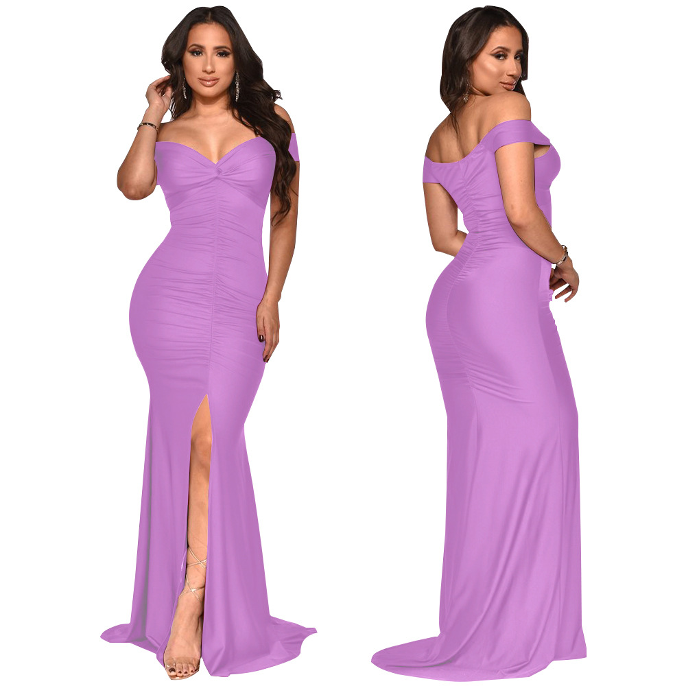 Damenkleid Mit V-ausschnitt One-shoulder-stil Und Schlitz Sommer_voghion.com