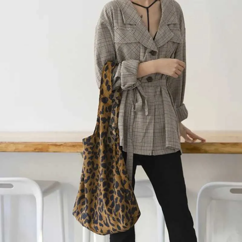 Classic Leopard Printing Top Handle Corduroy Shopping Large Capacity Book Handbag Womens Casual Shoulder Bag Y241011_voghion.com