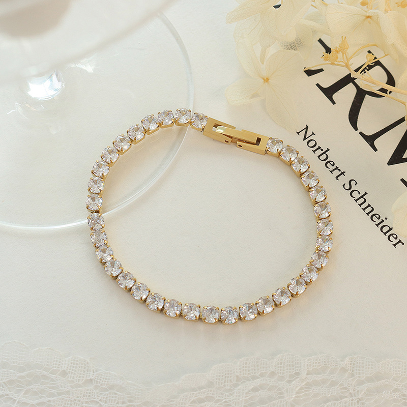 Minimalist Luxury Fashion Full Diamond Zircon Element Bracelet Titanium Steel Gold-Plated Claw Clasp E032_voghion.com