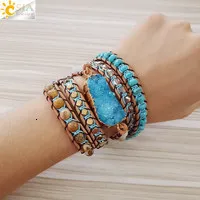 Charm CSJA Naturstensarmband Rosa Kvarts Läderarmband för Kvinnor Rosenstenar Kristallpärlor Bohemiska Smycken 5_voghion.com