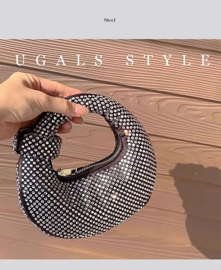 Borsa a tracolla da donna in raso con pochette da sera in cristallo lucido Dias, da sposa e da festa_voghion.com
