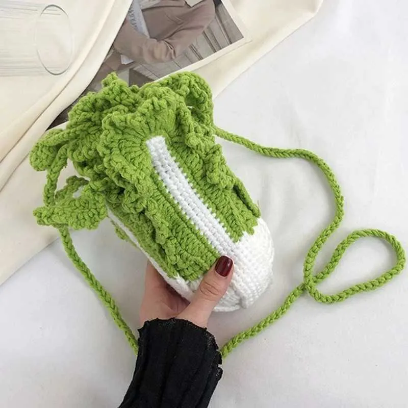 Gestrickte Kohl Eimer Tasche Für Damen Sommer Umhängetasche_voghion.com