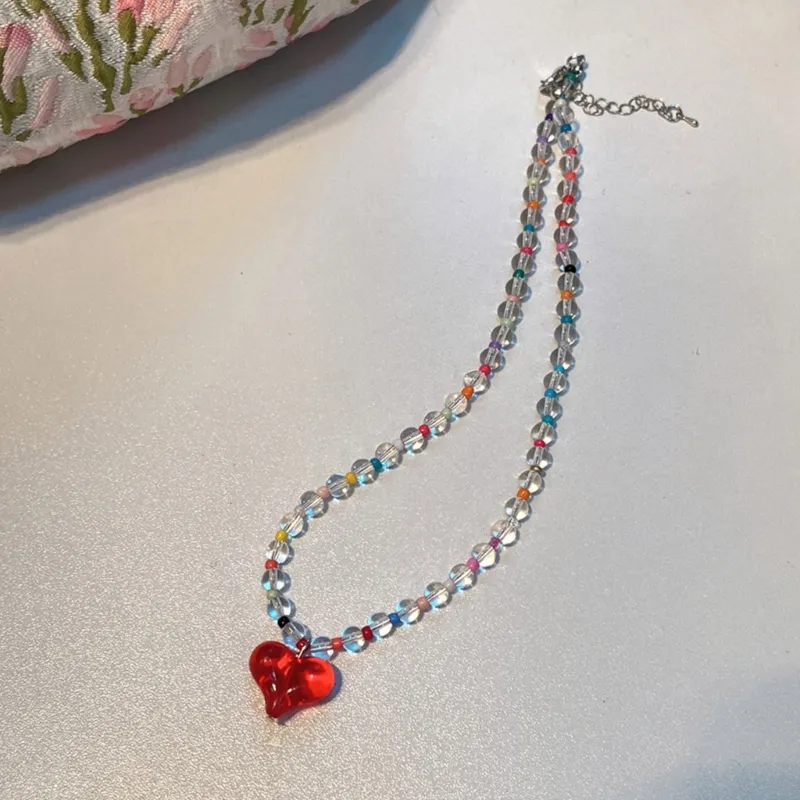 Collier de perles en cristal de haute qualité Collier de perles de rocaille faites à la main en forme de cœur de style bohème_voghion.com