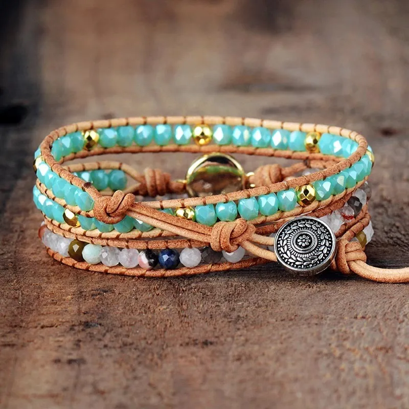 Charm Högkvalitativ Kvinnor Naturlig Opalsten 3 Rader Läderarmband Fancy Femme Boho Armband Dropship 230814_voghion.com