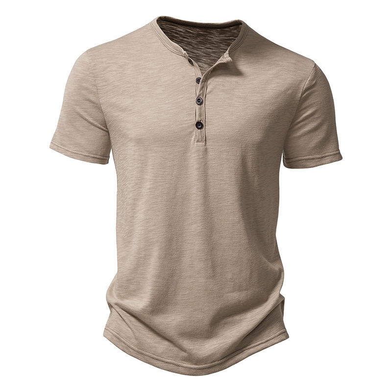 Camisa de manga corta informal de Color sólido con cuello Henley para hombre, Polo, camisetas de alta calidad para hombre_voghion.com