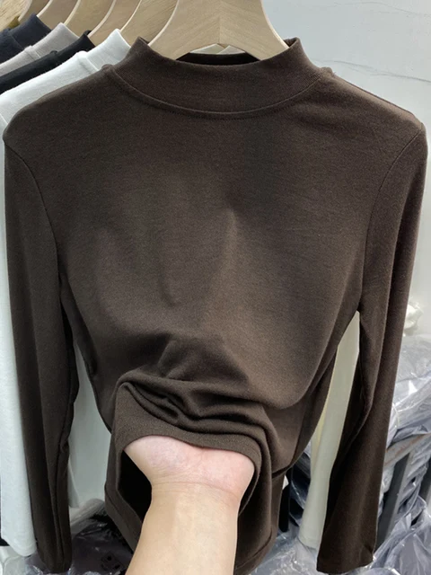 Heißer verkauf Hohe Elastizität Rippe frauen Baumwolle T-shirt 2024 Frühling Elegante Langarm Alle-spiel Schlank T-shirts Koreanischen stil Weibliche O_voghion.com