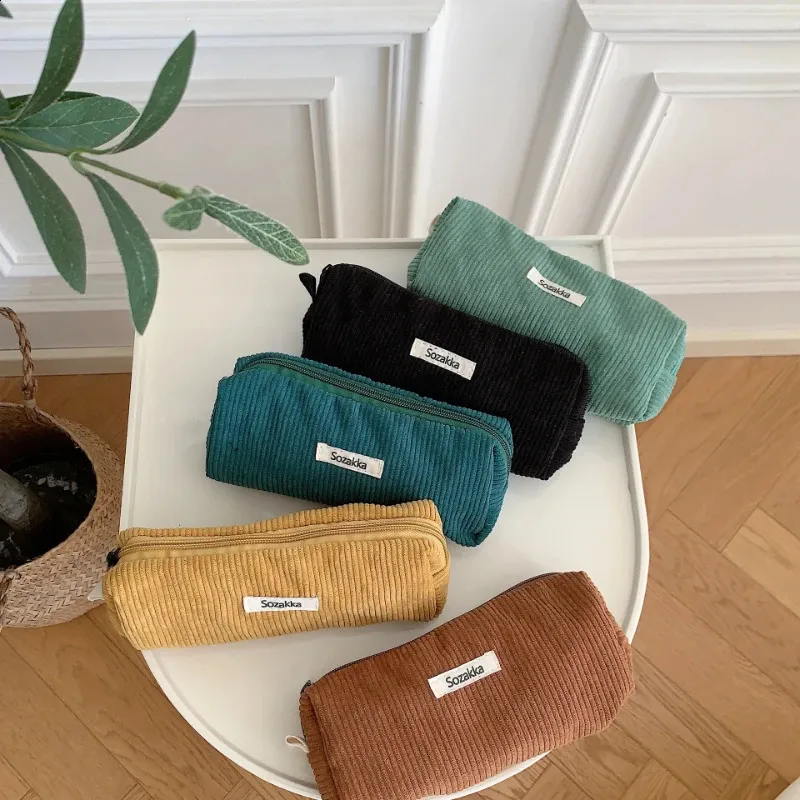 Große Kosmetiktasche aus Cordstoff für Damen, Reisetasche für Lippenstift, Organizer, Reißverschluss, Clutch, Handy-Geldbörse_voghion.com