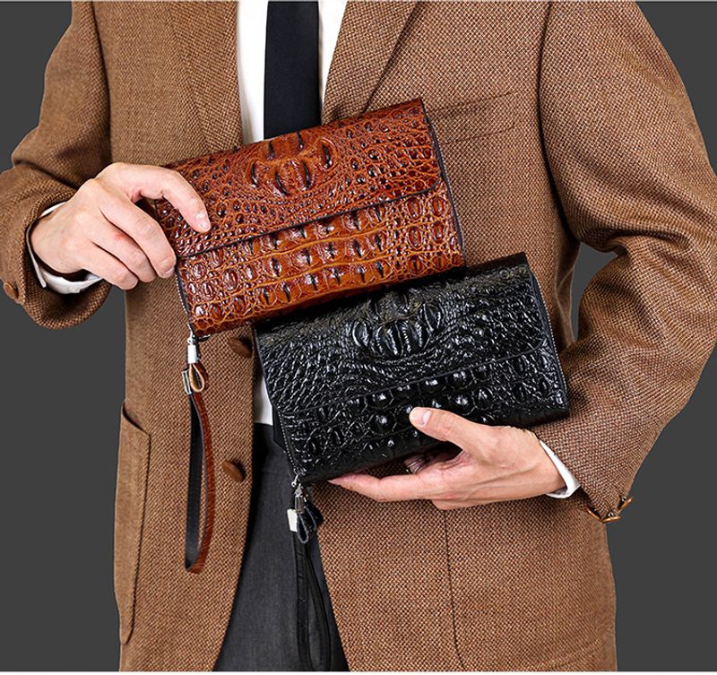 2024 neue Herren-Clutch Krokodilmuster, Clutch mit Doppelreißverschluss, Handtasche, doppellagige Handytasche,_voghion.com