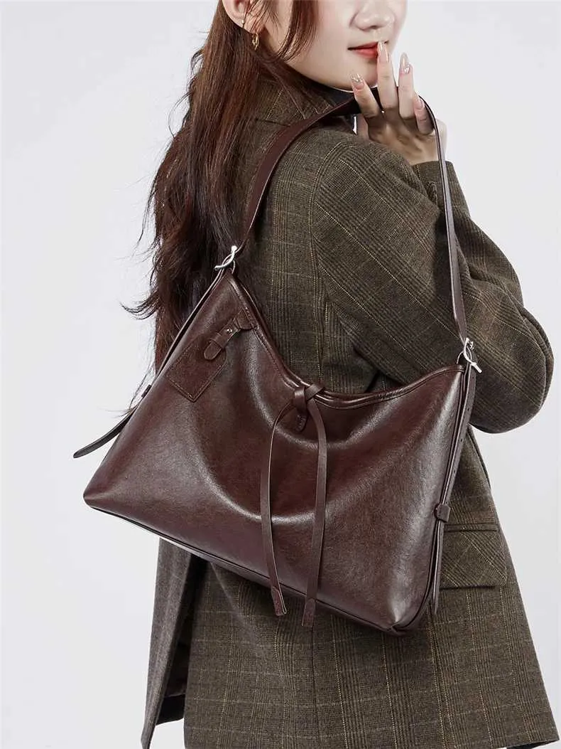 Toptrends Vintage Vera Pelle Grande Sottobraccio Borse a Tracolla per Donna 2024 Designer Semplice Donna Tote Hobo Signore_voghion.com