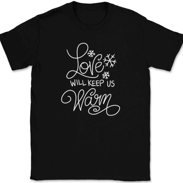 T-shirt natalizio love will keep us warm per uomo e donna_voghion.com