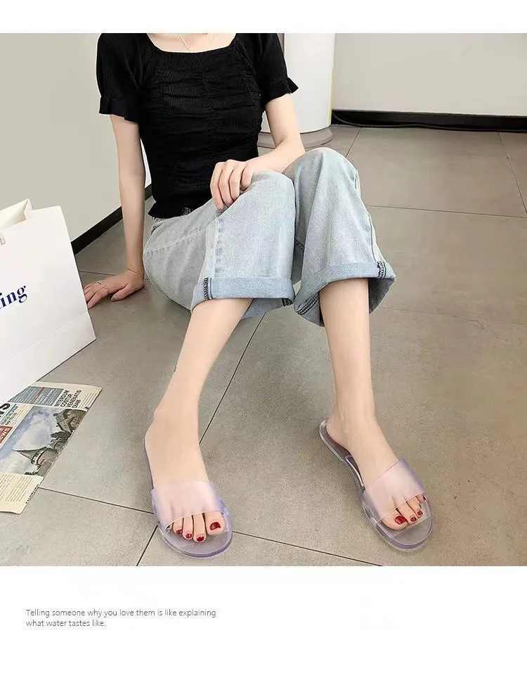 Pantofole da donna estive nuove alla moda in cristallo trasparente, casual, colorate, antiodore, con una sola parola, Lhshoe_voghion.com