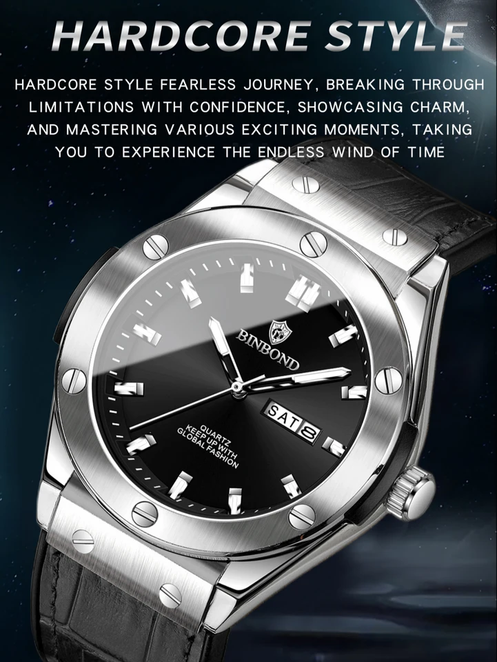 Men's Quartz Wrist Watch With Leather Strap And Date Display_voghion.com