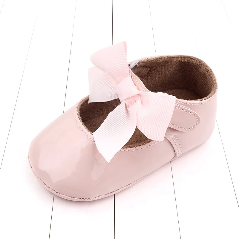 Bebé recién nacido Infante Niño Niña Clásico Lazo Suela de goma Anti-labio PU Dre Littleprout First Walker Cuna para niños pequeños_voghion.com