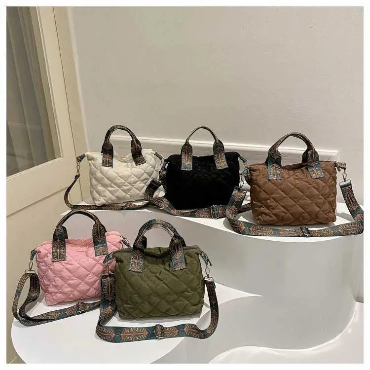 Handtasche fir Fraen mat breedem Gürtel Hierscht/Wanter Rhombus Space Kotteng Schëllertasche mat grousser Kapazitéit - All-Match Shopping241106_voghion.com