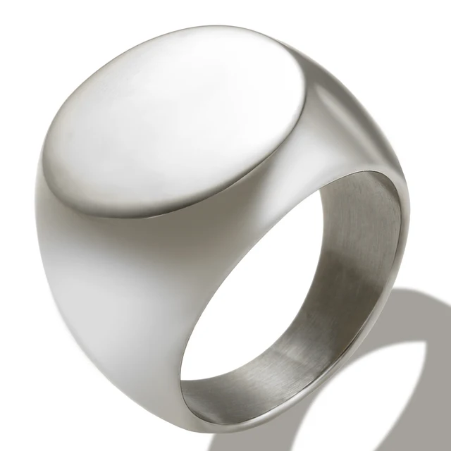 Anello con sigillo rotondo liscio in acciaio inossidabile placcato oro lucido per uomo e donna Fast and Furious_voghion.com