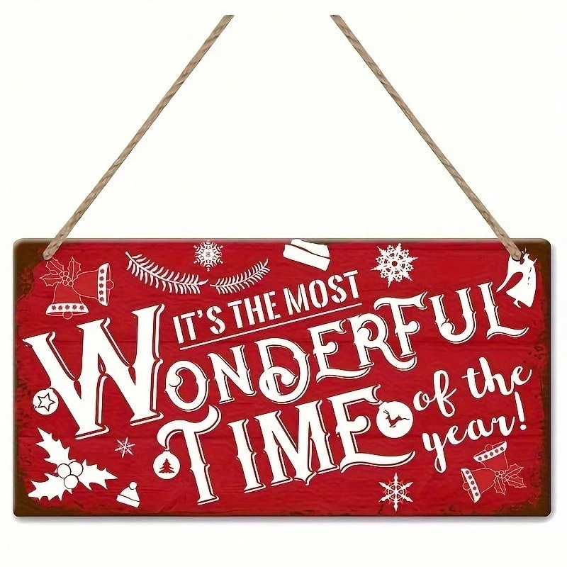 Świąteczny, czerwony, drewniany, wiszący znak dekoracyjny – zimowy wzór, odpowiedni do świątecznego wystroju domu, dekoracji domu, dekoracji świątecznych, wystroju pokoju_voghion.com