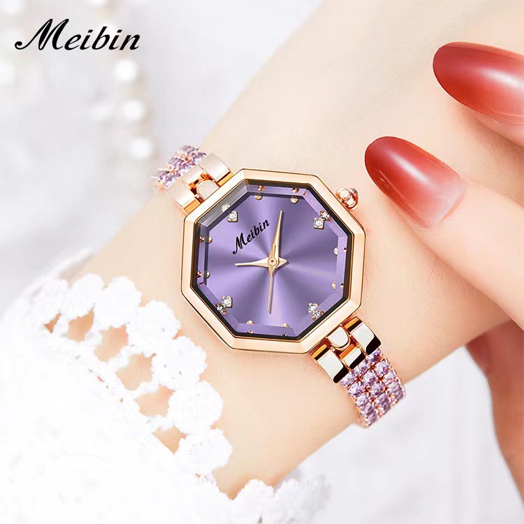Meibin Instagram New Bracelet Octagonal Women's Jewelry Buckle Light Luxury Rose Gold Quartz Watch_voghion.com