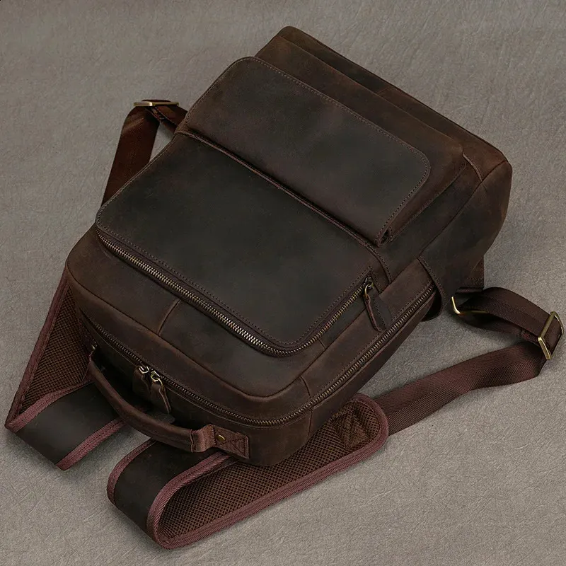 Zaino vintage Crazy Horse autentico da uomo, 14 pollici, per laptop, da lavoro, da donna, in pelle, per la scuola, grande, da viaggio_voghion.com