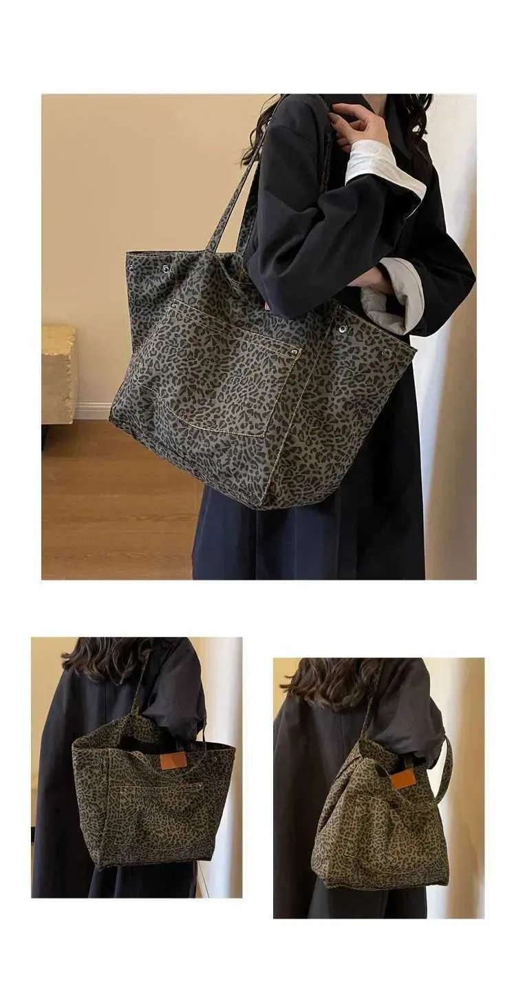 Large leopard print womens shoulder bag detachable canvas large capacity shopping 2024 winter new handbag Y241011_voghion.com