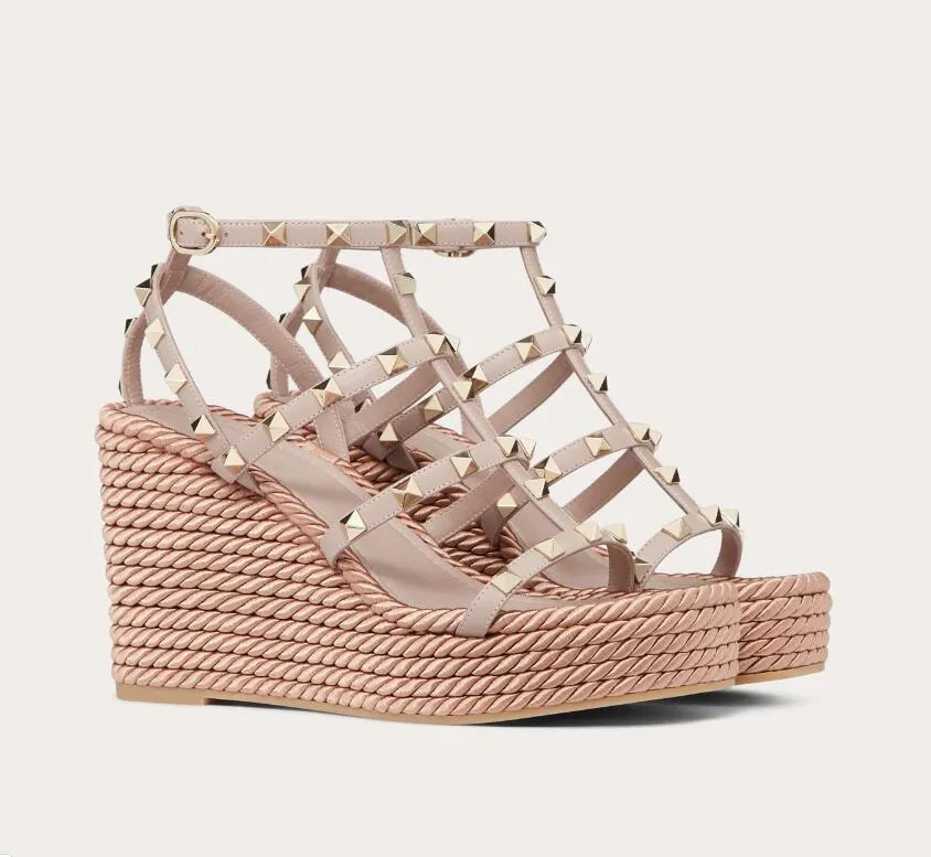 Ontwerper Garava Dames sandaal hoge hakken schoenen wedge stud lederen espadrille sandalen riem zomer wiggen flats bruiloft_voghion.com