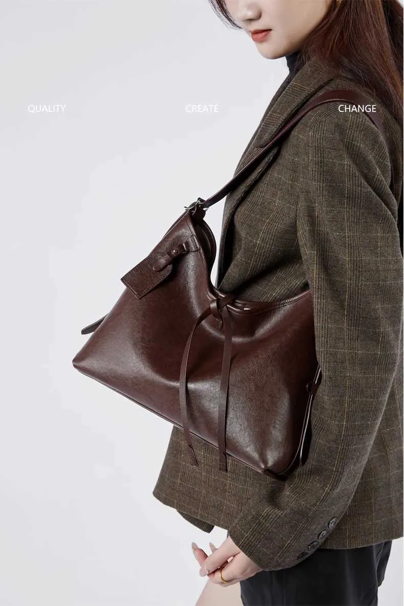 Toptrends Vintage Vera Pelle Grande Sottobraccio Borse a Tracolla per Donna 2024 Designer Semplice Donna Tote Hobo Signore_voghion.com