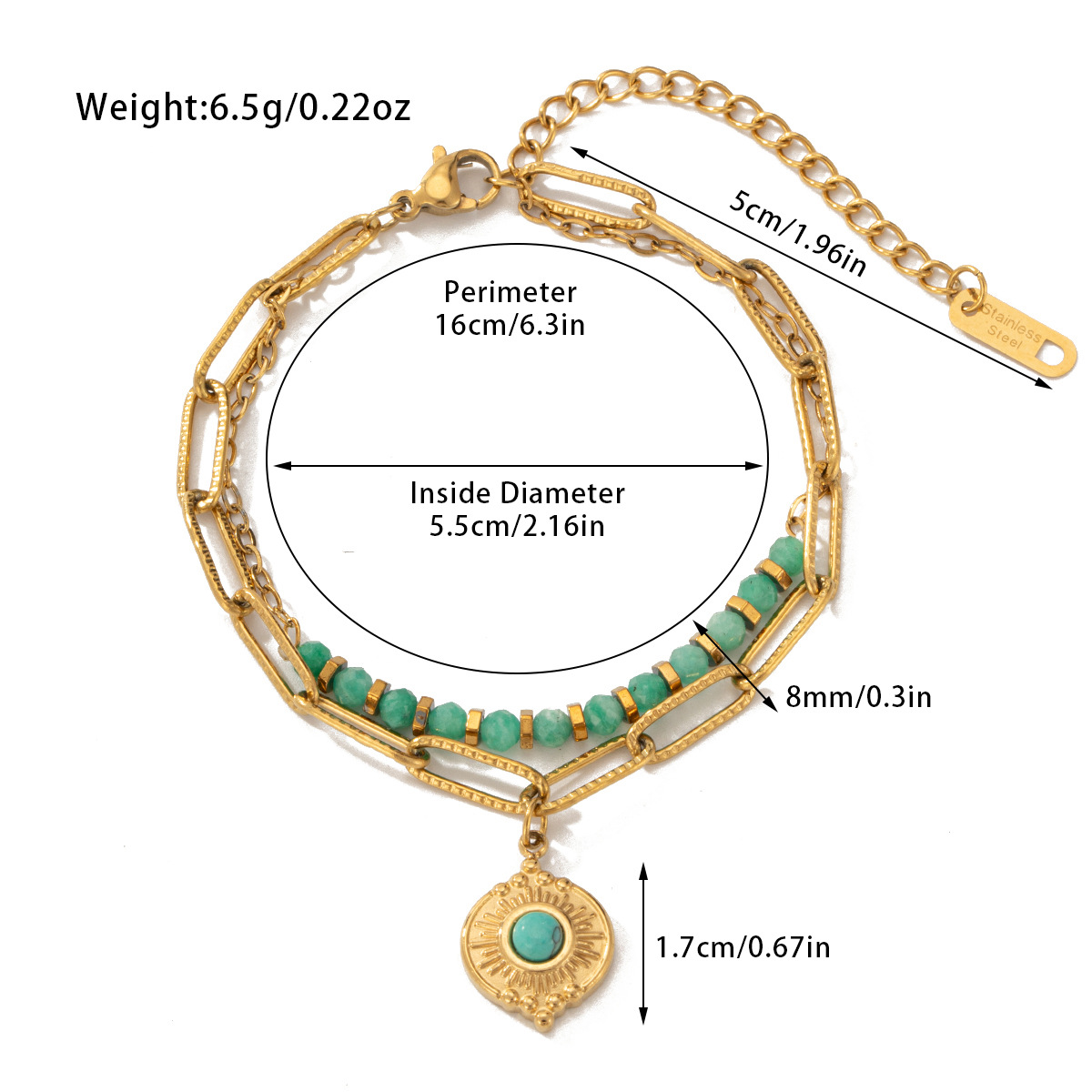 Damenschmuck, doppellagiges Boho-Perlenarmband mit Natursteinen, U-förmige Kette aus Edelstahl für Mode und Büro_voghion.com