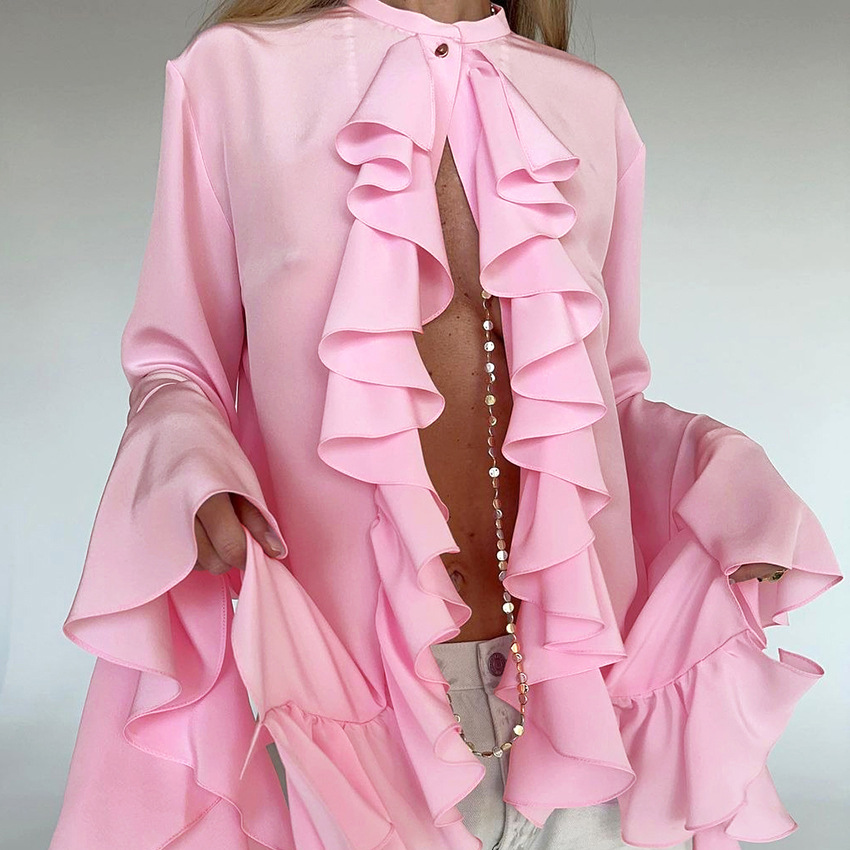 Women's Ruffle Long Sleeve Blouse Elegant Cardigan Autumn Top_voghion.com
