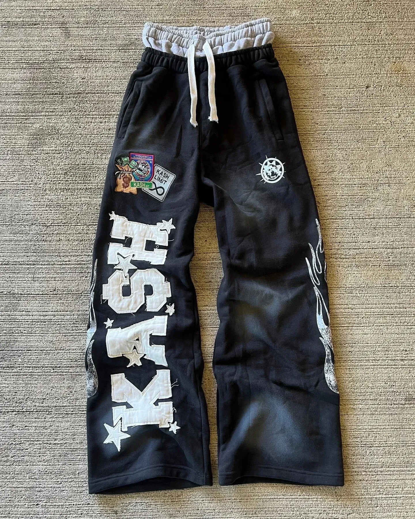 Vintage Red Double-layer Sports Y2K Mens Hip-hop Letter Patch Embroidered Loose Casual Elastic Waist Jogging Pants_voghion.com