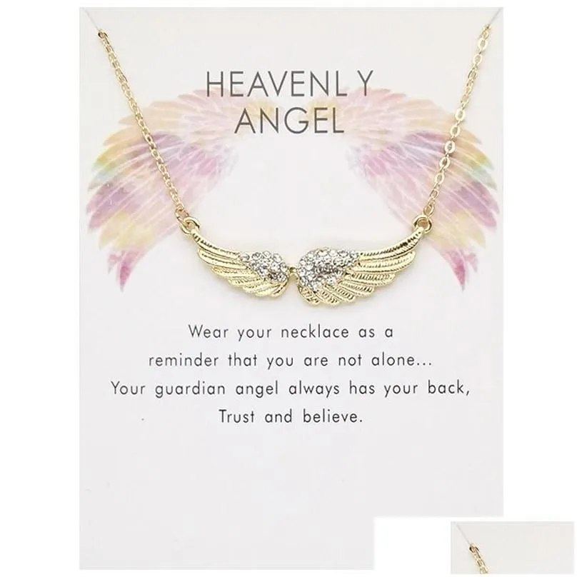 Ciondolo Ali di angeli Ciondoli Collana con carta regalo Oro Argento Colori Strass Ali Collane Gioielli di moda Goccia_voghion.com