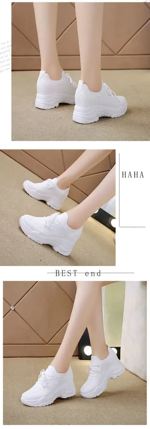Scarpe da ginnastica casual con plateau in rete traspirante con tacco nascosto, bianche, da donna, nuove, con fondo spesso e rotondo_voghion.com