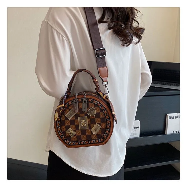 Schicke runde Handtasche: Stilvolle Damen-Umhängetasche mit aufgedrucktem Design – leicht für den täglichen Gebrauch_voghion.com