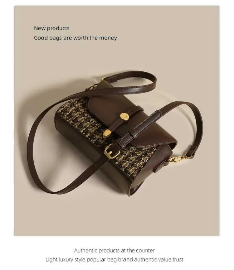 2024 Novas Mulheres Tote Canvas Splicing Couro Pequeno Quadrado Premium Qianniao Grid Bolsa de Axila Único Ombro Crossbody_voghion.com