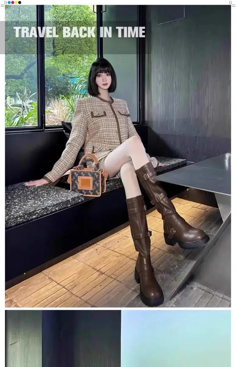 Bottes au genou pour femmes automne boucle de ceinture épaisse robe d'extérieur talons hauts pour femmes atos 241007_voghion.com