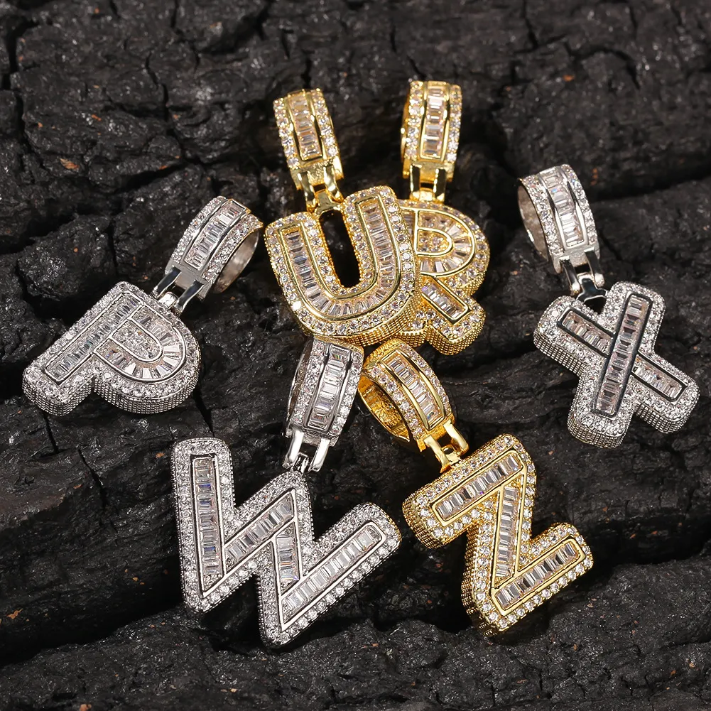 New guys Gold Bling Square Cubic Zirconia Letters Custom Name Pendant Necklace Iced Out Diamond Hip Hop Jewelry Gift For_voghion.com