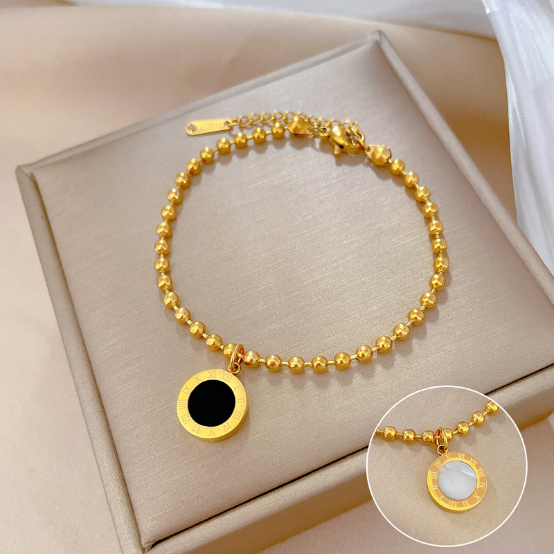 【Acier titane complet】 L'East Gate a un tempérament unique et un style cool et cool. Bracelet romain en perles rondes_voghion.com