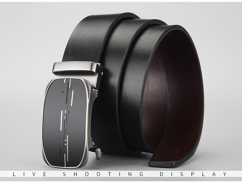 Genuine Leather Men's Belt With Automatic Buckle Business Style_voghion.com