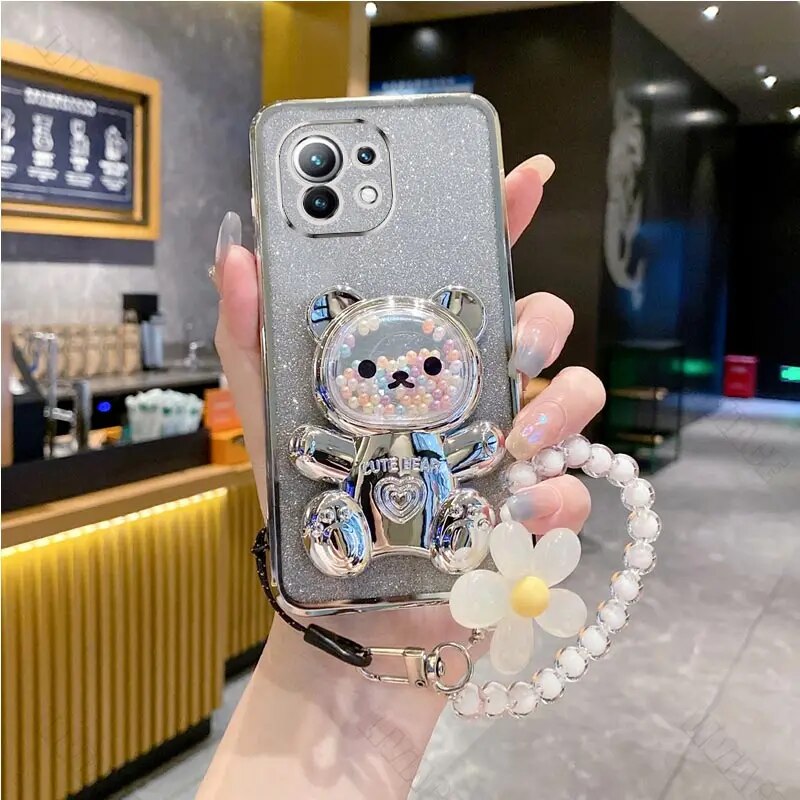 Coque Xiaomi Avec Support Téléphone Et Motif Ours Et Fleurs_voghion.com