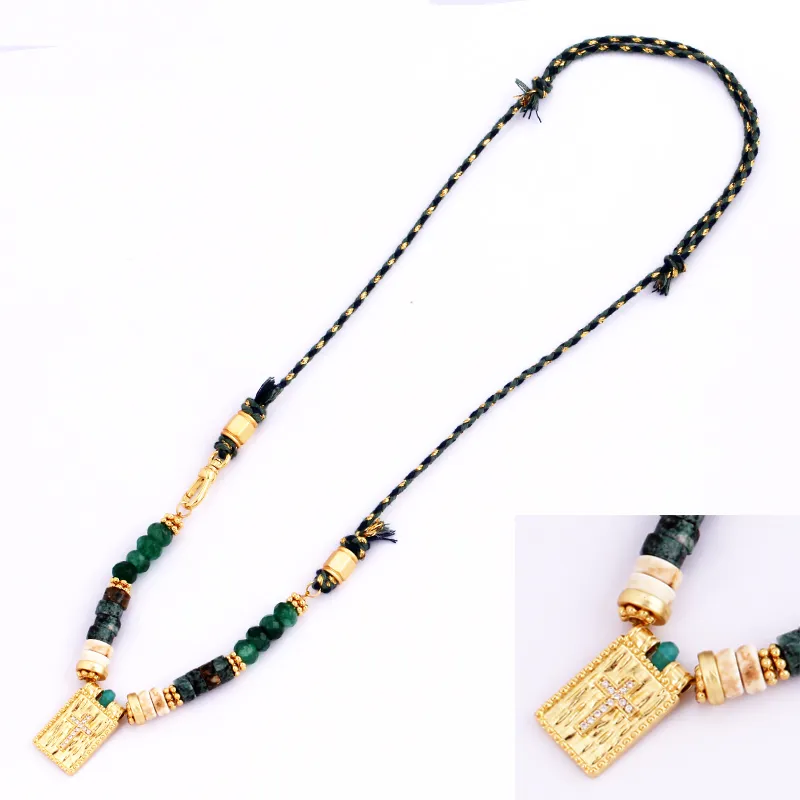 Catene Stile Multi Colore Corda Intrecciata Stella Luna Cuore Mano Occhio Collana Ciondolo Unico Mix Pietra Oro Cordino di Cotone Gioielli_voghion.com