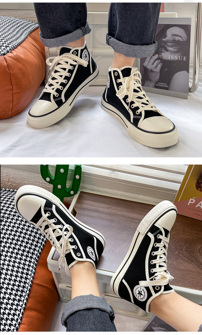 High top men's classic spring canvas student Korean vulcanized round toe casual board shoes, cloth shoes_voghion.com