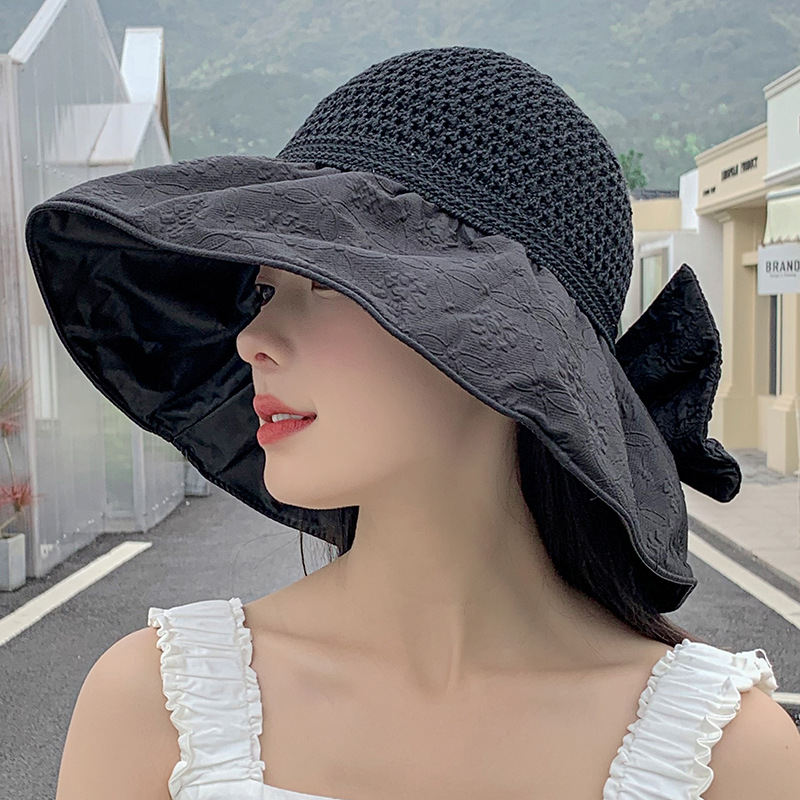 Sun Visor Hat For Women Wide Brim Straw Beach Hat With Bow_voghion.com