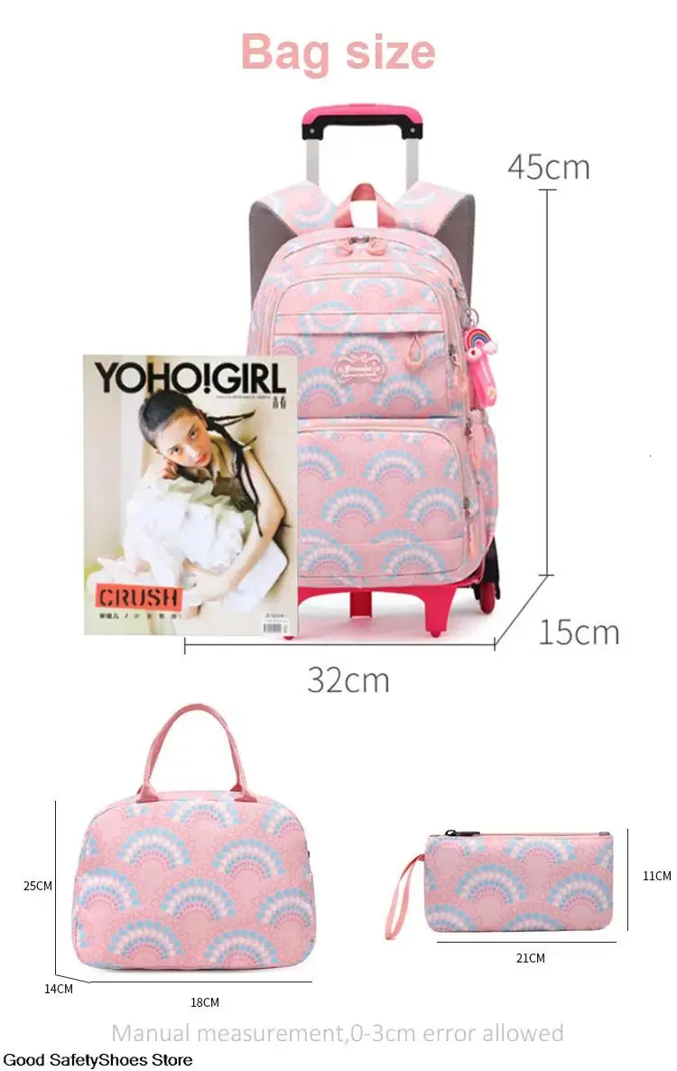 Borse a rotelle per ragazze Zaino Zaini impermeabili per bambini con ruote Trolley per scuola media Zaino Lage 240314_voghion.com