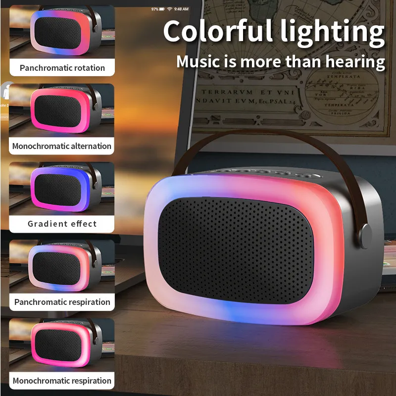 Microphones Mini Portable RGB Waterproof Children's Home Karaoke Speaker Subwoofer High Volume TWS Caixa De Som_voghion.com