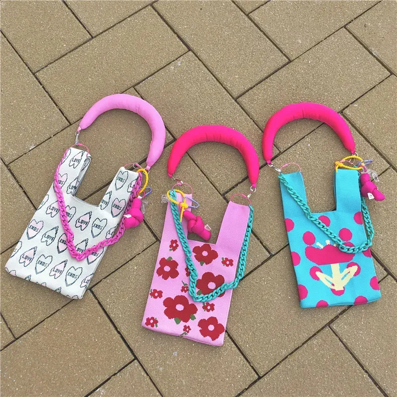 1Pc gebreide kleine verlengriem pols kleurrijke trekknoop tas schouderband Koreaanse mode tas hanger accessoires_voghion.com