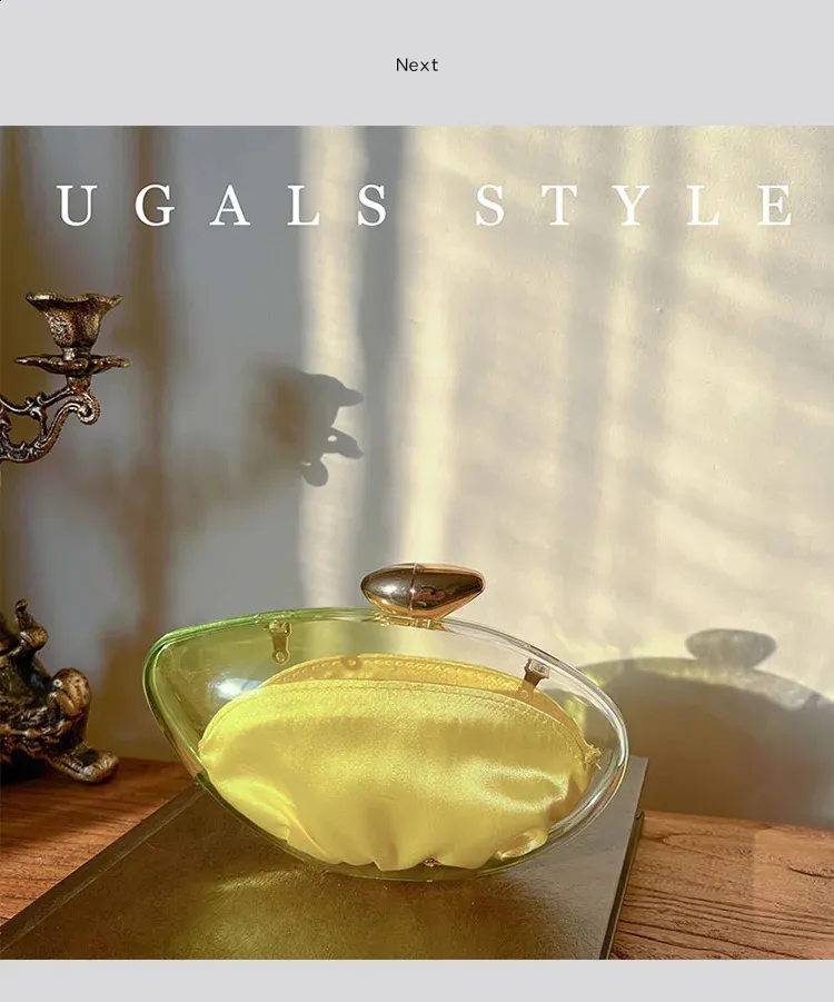 Borsa a mano a forma di conchiglia in acrilico, oro, argento, blu, da sera, da donna, carina, in metallo lucido, all'ingrosso 240907_voghion.com