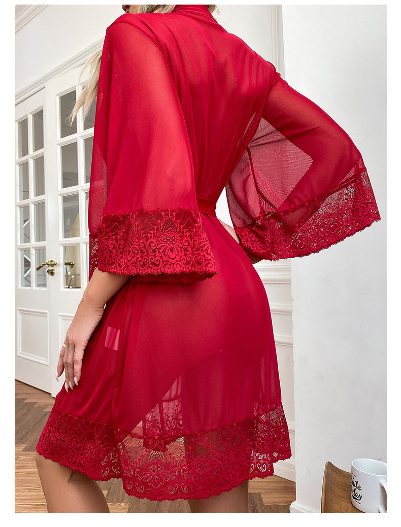 Women's Sheer Mesh Robe Lace Temptation Nightgown For Women_voghion.com