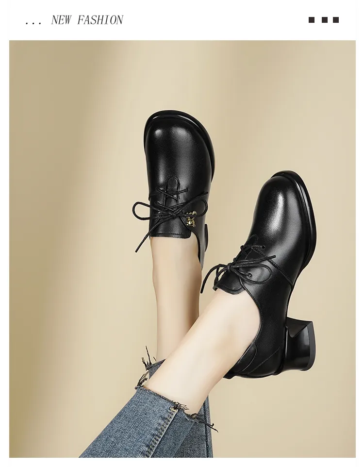Dress AIYUQI Genuine Leather 2024 Fall Round Quality Head New Ladies Office Shoes British Lace Up Women Loafers Fd54_voghion.com