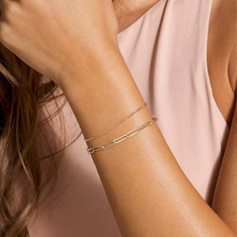 Braccialetto piccolo estensibile geometrico con graffetta a doppio strato in oro da donna, regalo di personalità_voghion.com